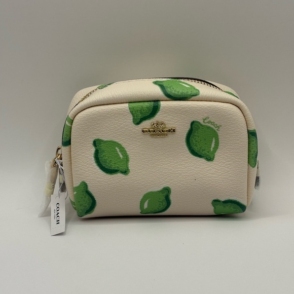 NWT Coach White and Green Lime Print Mini Cosmetic Bag - Picture 1 of 5